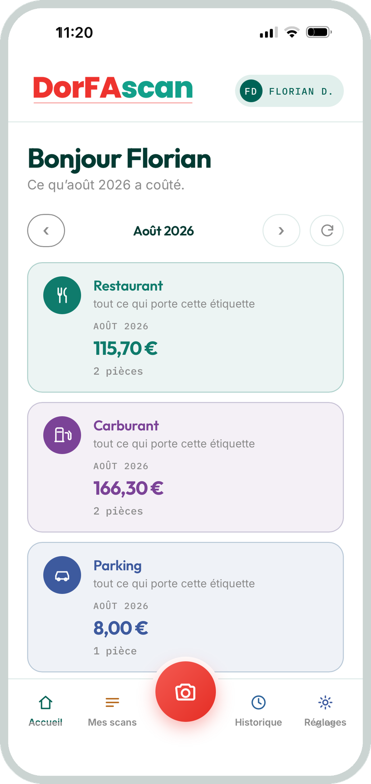 L'écran d'accueil de DorFAscan : un total par type de ticket
