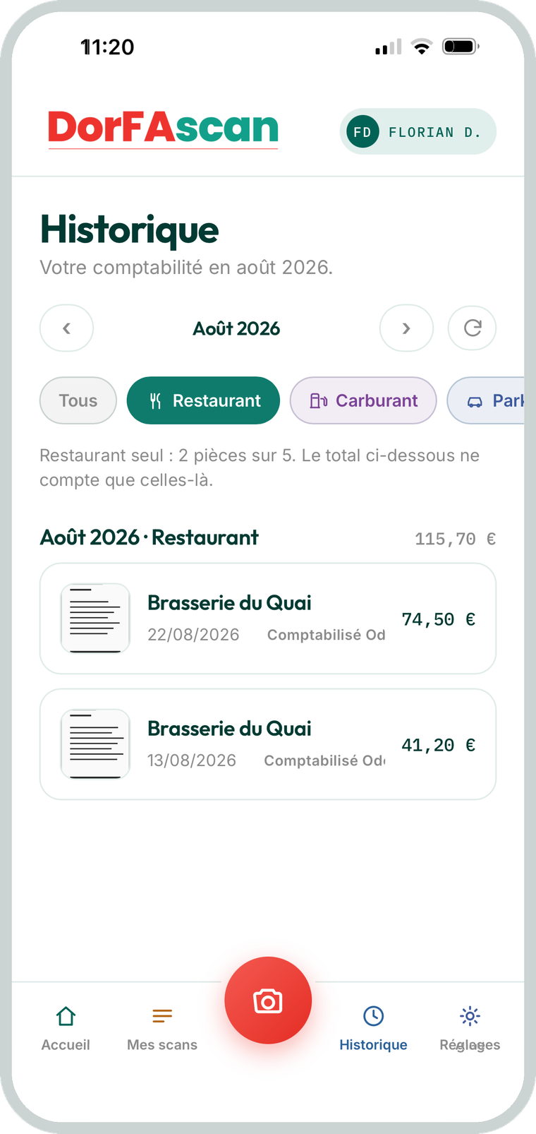 L'historique de DorFAscan : ce que la comptabilité porte, filtré par type